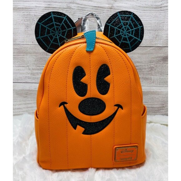 Loungefly Handbags - Loungefly Disney Mickey Mouse Pumpkin Halloween Cosplay Mini Backpack NWT